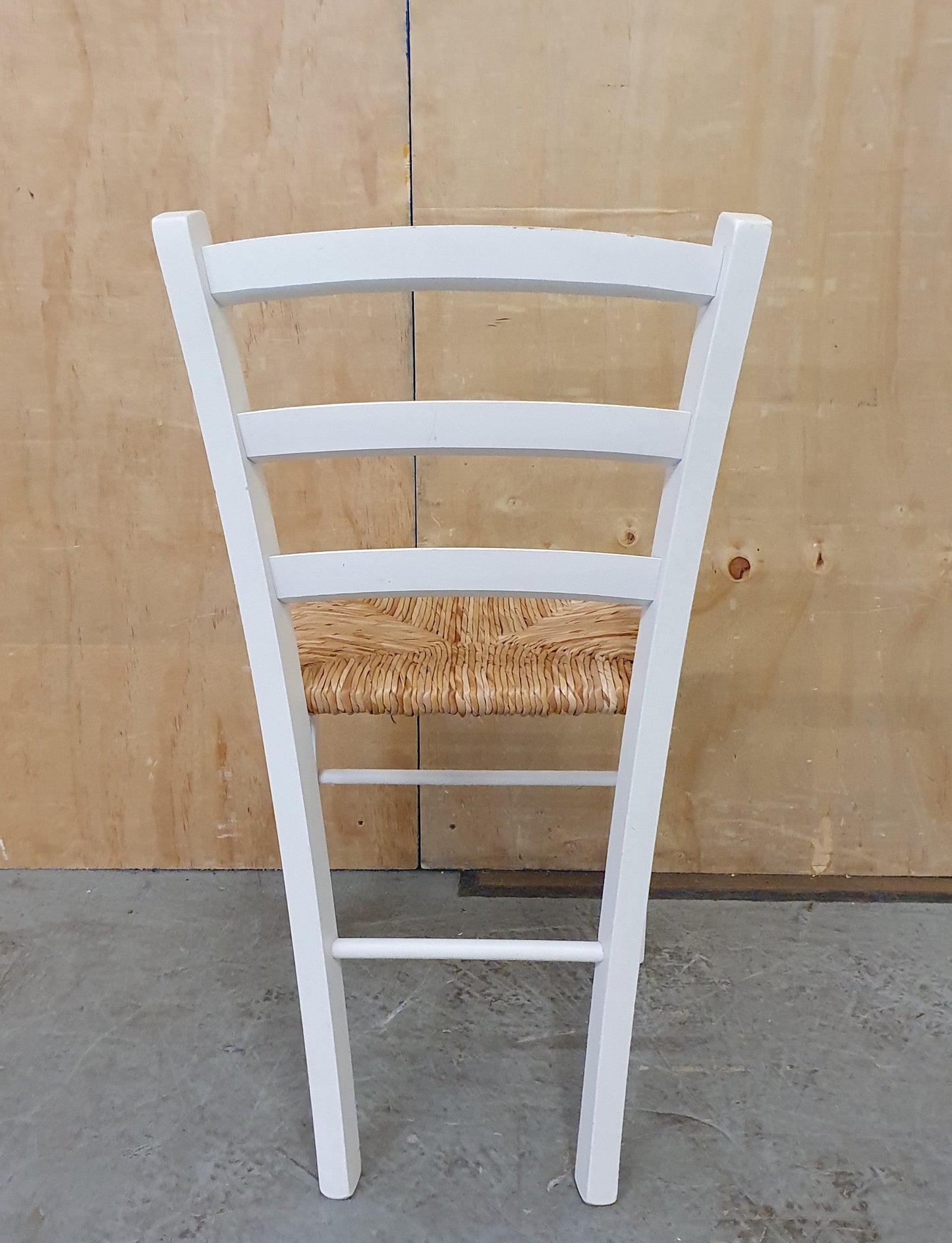 Single White Wood Chair with Straw Seat - EL104928