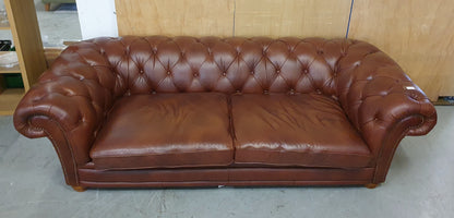 Brown Faux Leather Deep Buttoned Chesterfield 3 Seater Sofa - 104819