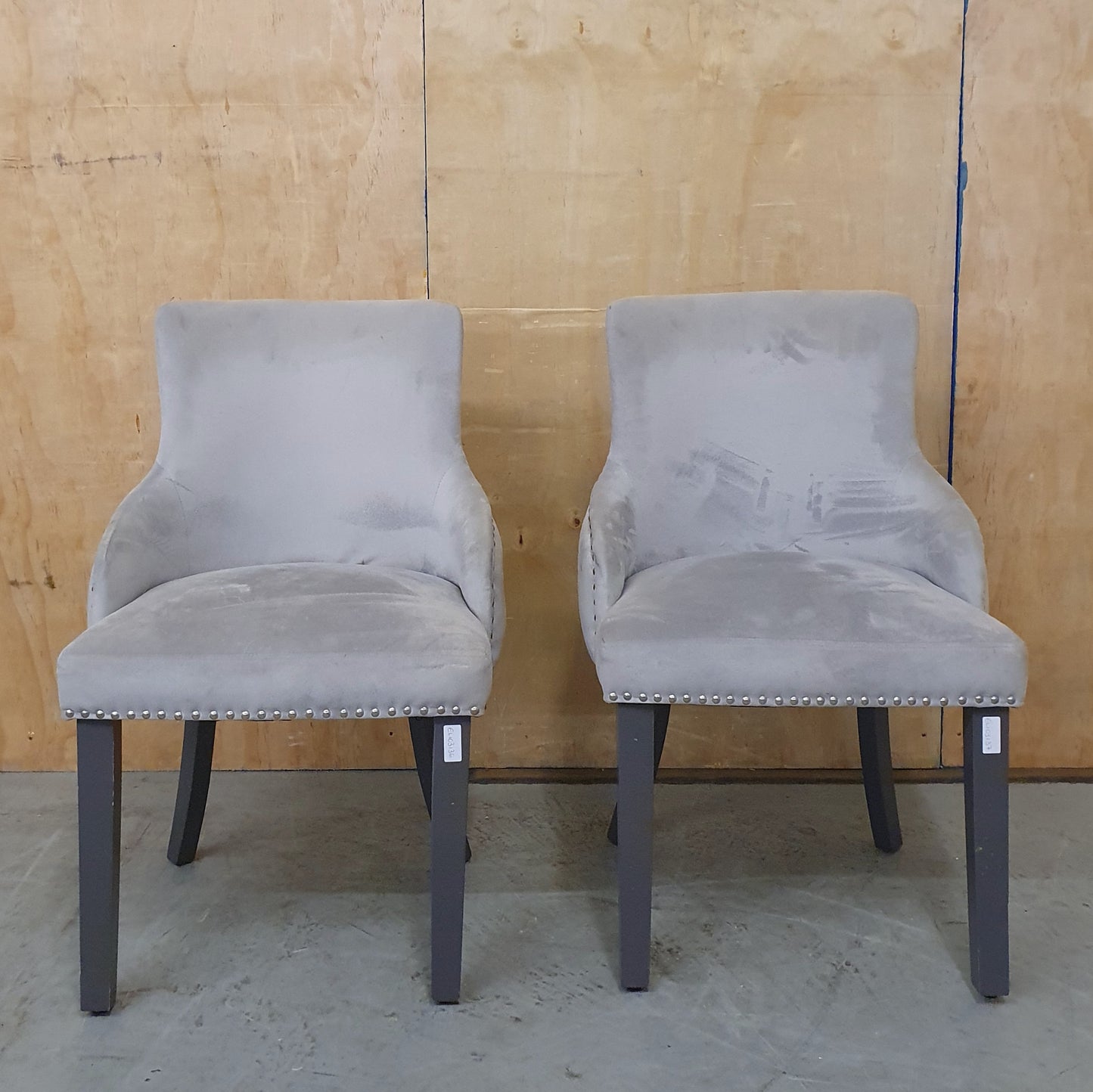 2 Grey Velvet Matching Dining Chairs with Deep Buttoned Back - EL103136 / EL103137