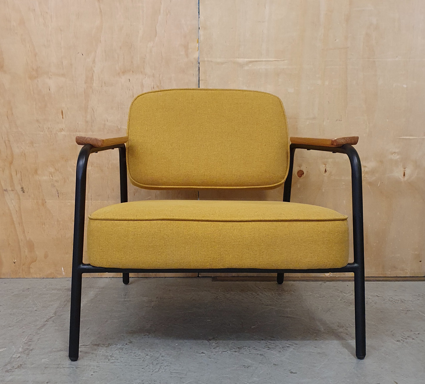 Modern Mustard Accent Chair with Black Metal Frame, Wood Armrest and Detachable Back Rest - 104869