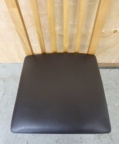 Single Oak Framed Dining Chair with Brown Faux Leather Seat - EL104366