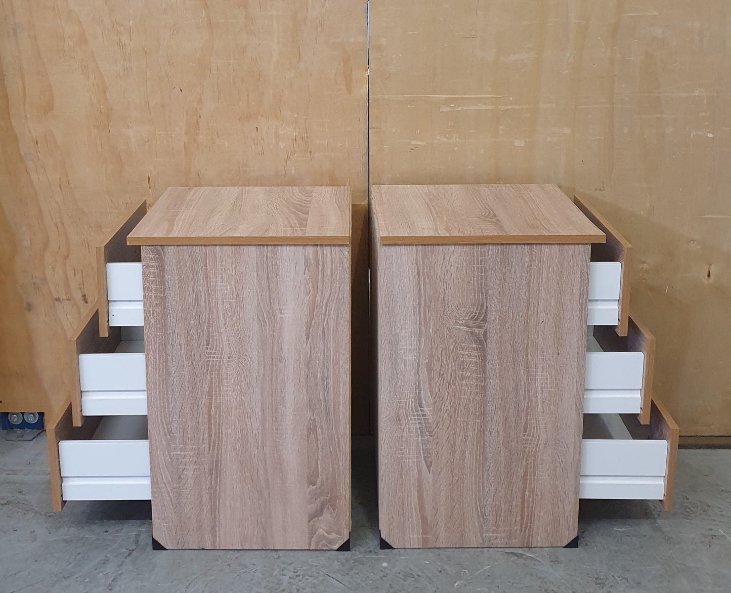 2 Matching Wood 3 Drawer Bedside Cabinets - EL104528 / EL104529