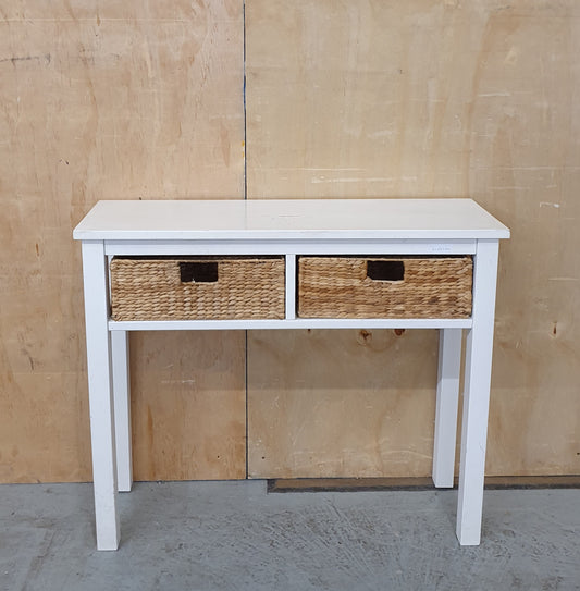 White Wooden Console Table with 2 Baskets - EL102744