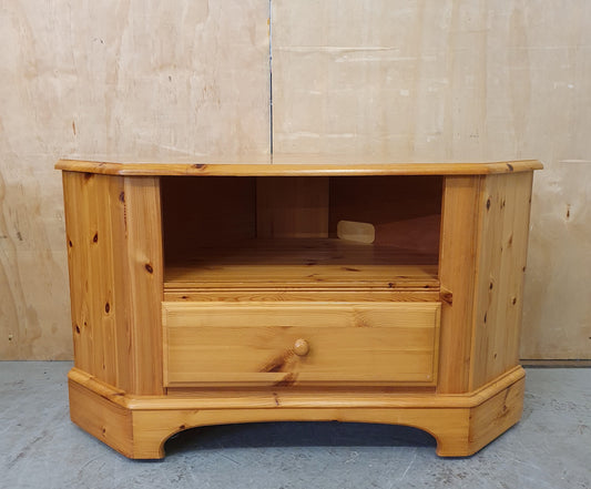 DUCAL Pine Corner TV Stand with Green Velvet Lined Drawer and Central Shelf - EL104071