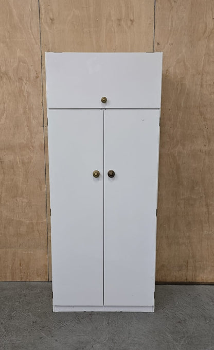 2 Door White Wood Wardrobe with Top Open Section - 110925-01