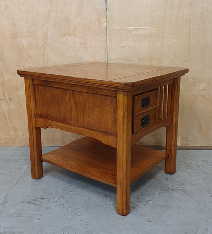 2 Tier Solid Oak Coffee Table with 1 Small Drawer and Slatted Side - 104842