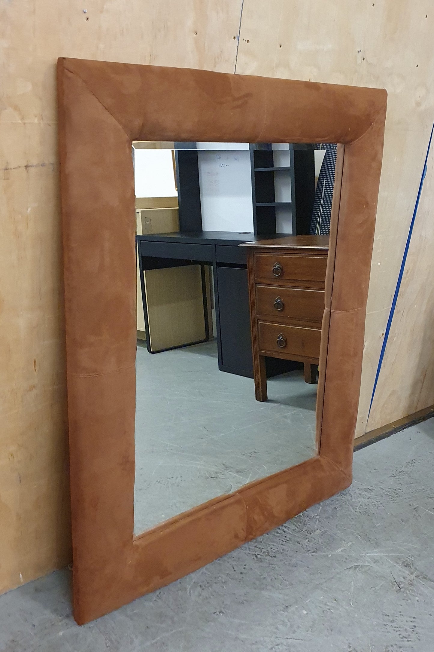 Large Brown Suede Hanging Mirror - 104817