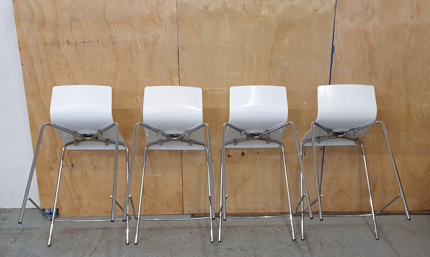 4 Matching White Stackable Bar Stools with Chrome Frame - RN103188 / RN103189 / RN103190 / RN103191