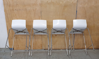 4 Matching White Stackable Bar Stools with Chrome Frame - RN103188 / RN103189 / RN103190 / RN103191