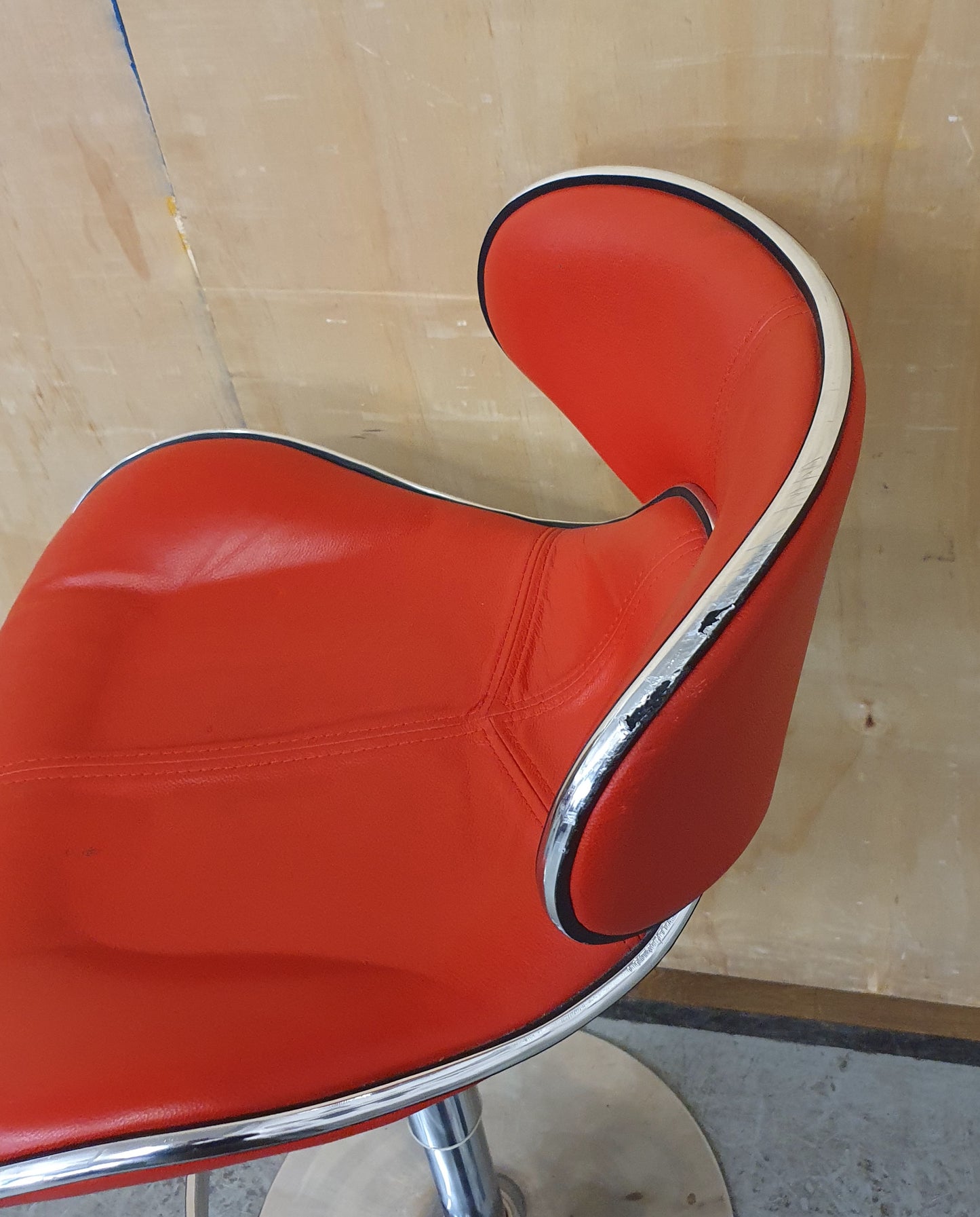 Single Red Leather Height Adjustable Bar Stool with Chrome Frame - 104164