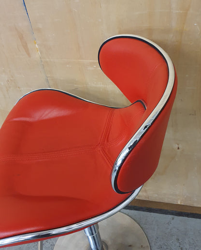 Single Red Leather Height Adjustable Bar Stool with Chrome Frame - 104164