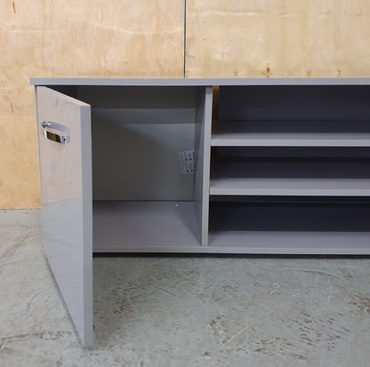 Large Grey High Gloss TV Stand with 2 Doors and Centre Shleving - 104045