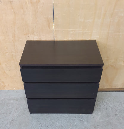 Small 3 Drawer Dark Brown Wood Chest of Drawers - EL104585
