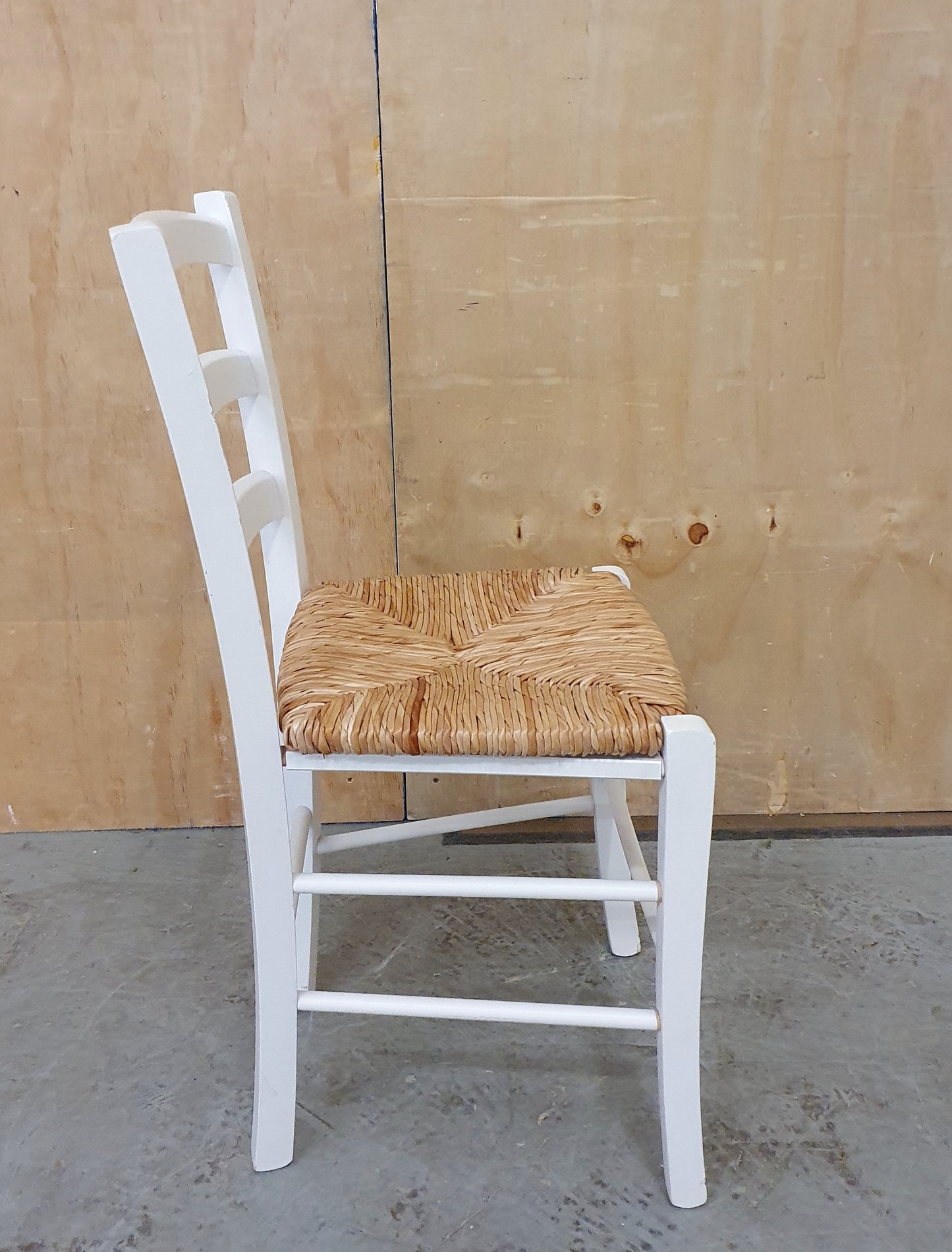 Single White Wood Chair with Straw Seat - EL104928