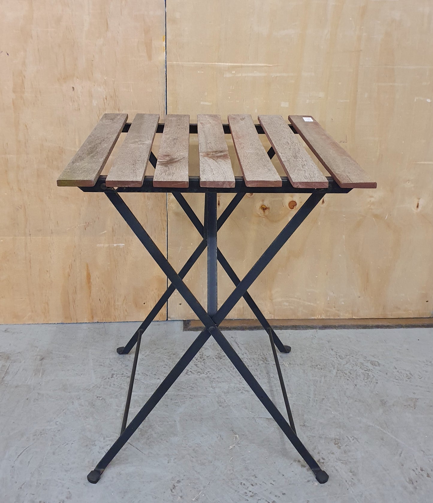 Wooden Slatted Garden Table and 2 Folding Chairs with Black Metal Frame - 103060/103061/103062