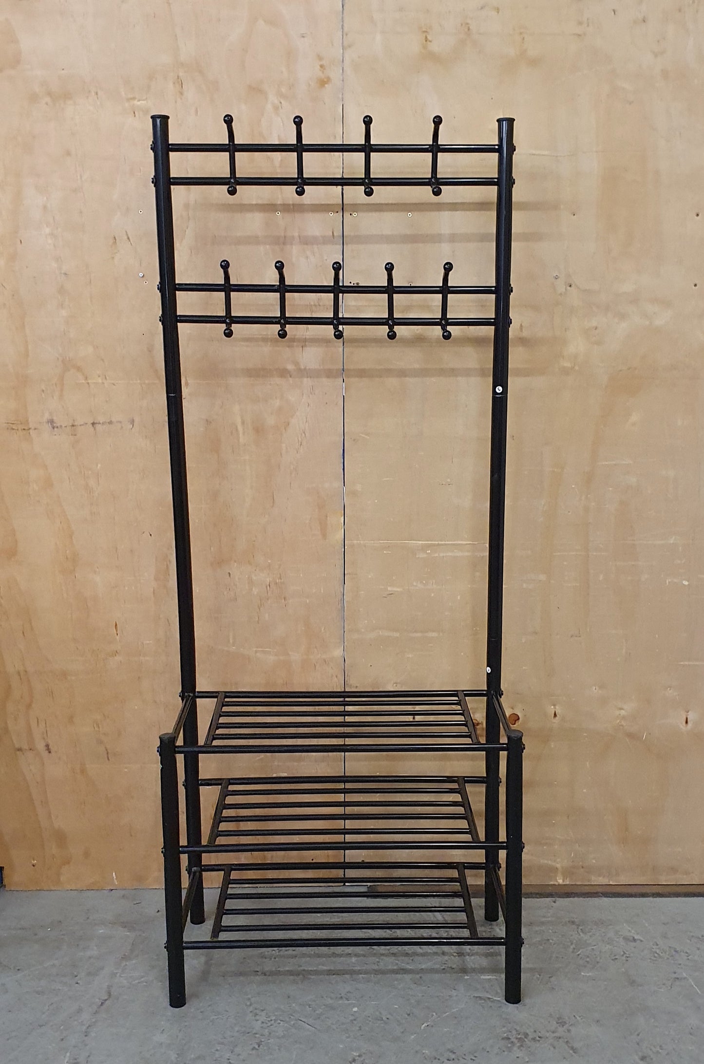 Black Metal Free Standing Coat Stand with 3 Tier Shoe Rack - EL104602