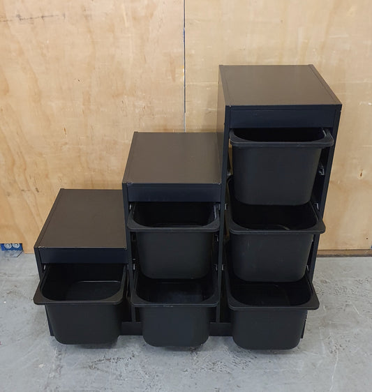 Black Wood Framed Storage Unit with 6 Black Plastic Storage Bins - EL104656