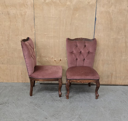 2 Matching Vintage Burgundy Velvet Slipper Chairs with Engraved Cabriole Feet - 140925-01