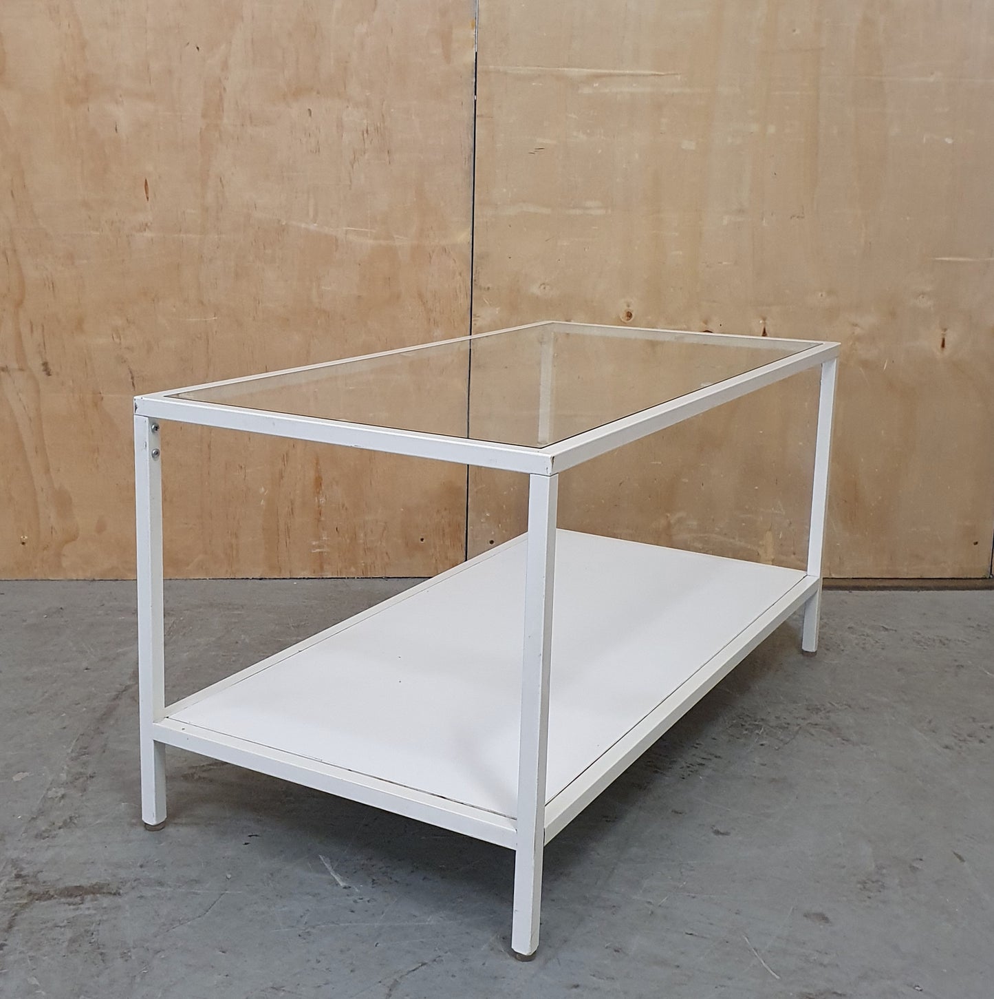 Modern White 2 Tier Coffee Table with Glass Top and Metal Frame - 104881