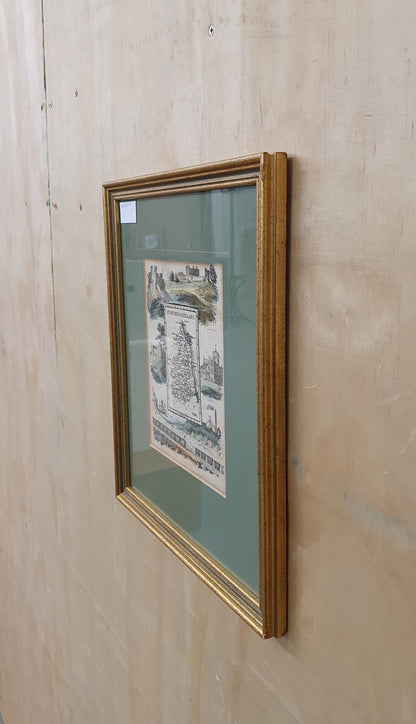 Northumberland Map Vintage Art Print in Gold Frame - 103829