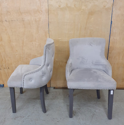 2 Grey Velvet Matching Dining Chairs with Deep Buttoned Back - EL103136 / EL103137