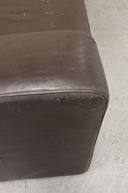 2 Seater Brown Leather Sofa with Block Wood Feet - 104702