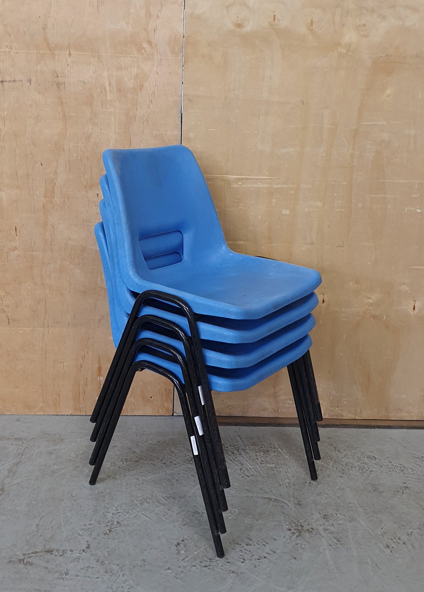4 Matching Blue Plastic Stackable Chairs with Black Metal Legs - 103963/103964/103965/103966
