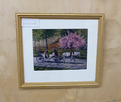 Horse and Carriage Art in Gold Frame - EL101110