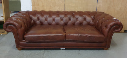 Brown Faux Leather Deep Buttoned Chesterfield 3 Seater Sofa - 104819