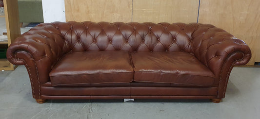 Brown Faux Leather Deep Buttoned Chesterfield 3 Seater Sofa - 104819