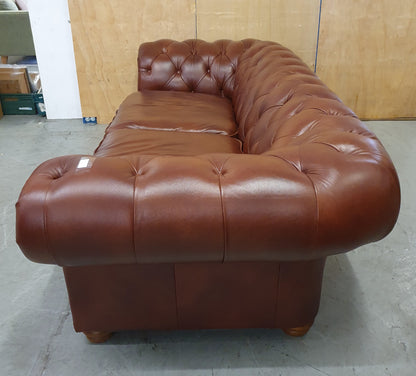 Brown Faux Leather Deep Buttoned Chesterfield 3 Seater Sofa - 104819