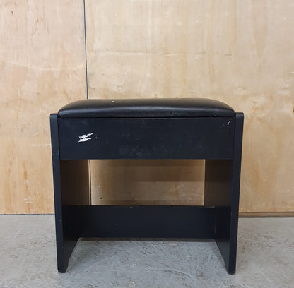 Black Wood Frame Footstool with Faux Leather Black Seat - EL104015