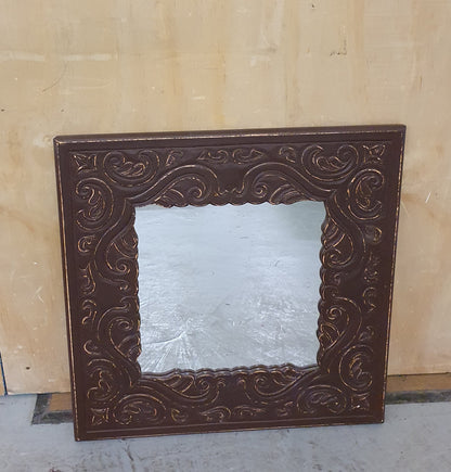 Brown Square Mirror with Design on Frame - 290824-1