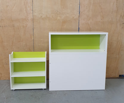 White and Lime Green Wodden Storage Unit with Pull-Out Drawer - EL104357