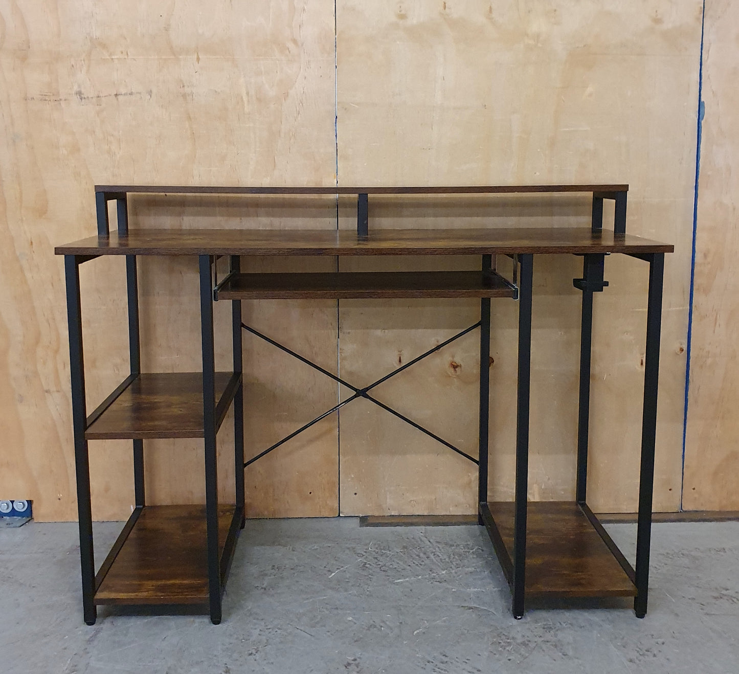 2 Tier Large Wood Desk with Shelving on Both Sides - 104878