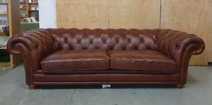 Brown Faux Leather Deep Buttoned Chesterfield 3 Seater Sofa - 104819