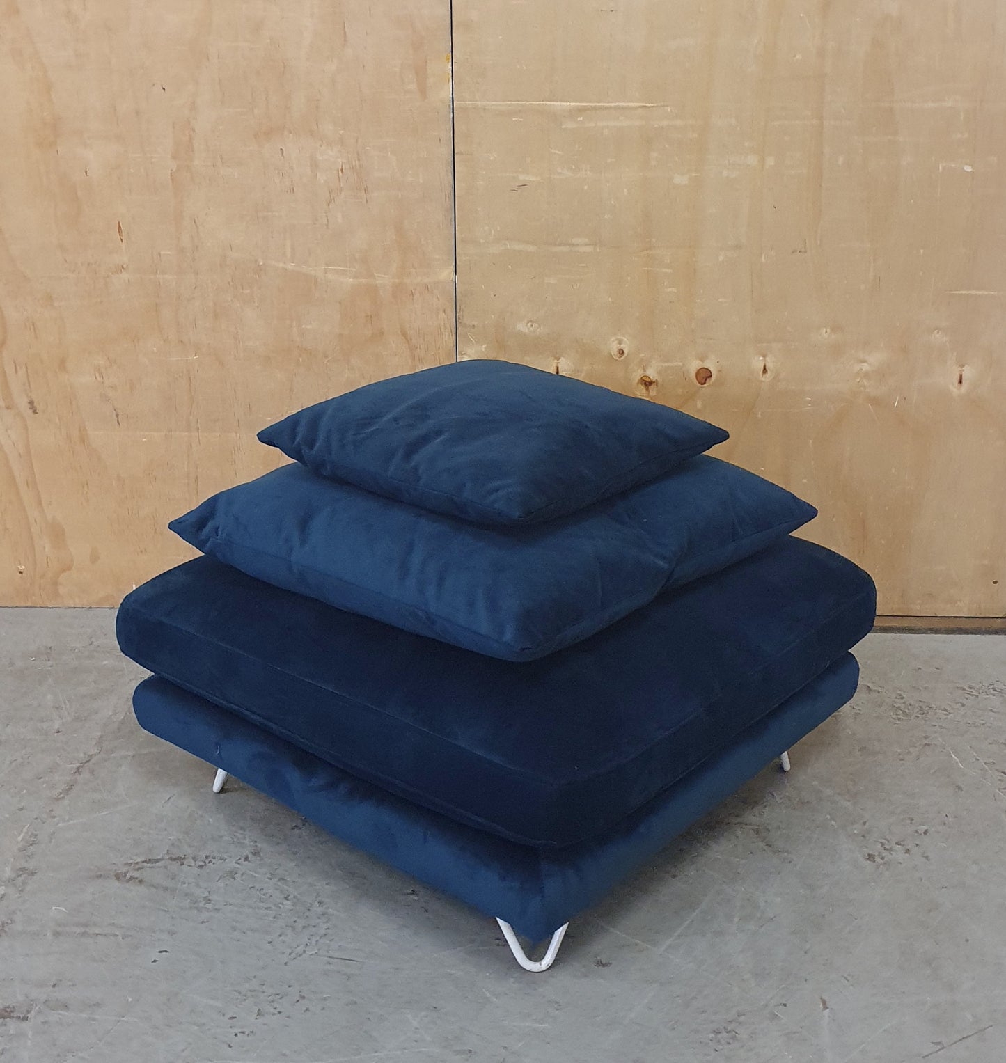 Large Navy Blue Velvet Pouffe Footstool with 2 Additional Cushions - 290925-10