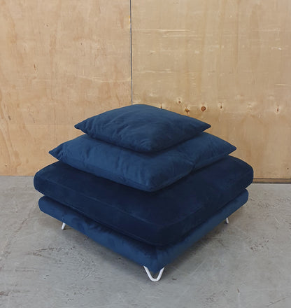 Large Navy Blue Velvet Pouffe Footstool with 2 Additional Cushions - 290925-10