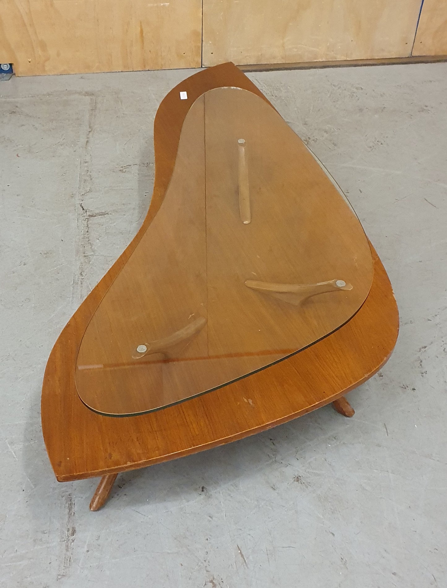 2 Tier Large Boomerang Shape Mid Century Inspired Design Coffee Table with Removable Glass Top - 103034