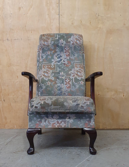 Vintage Highback Velvet Armchair with Cabriole Front Feet - EL104248