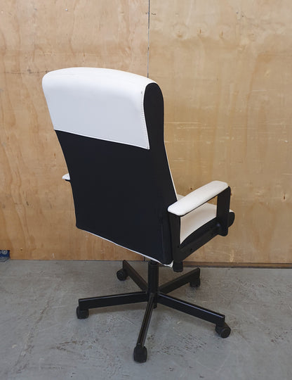 Black and White Faux Leather Height Adjustable Office Chair on Castor Wheels - 104834