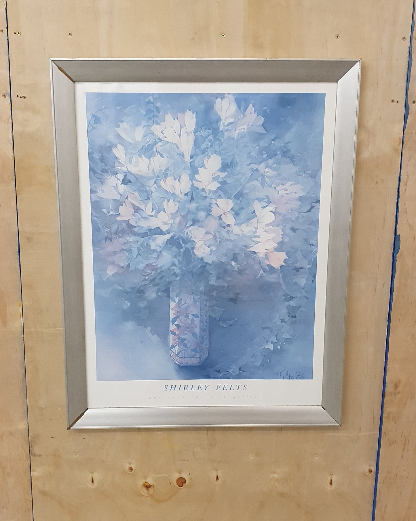 Shirley Felts 1986 Flowers in Vase Print in Silver Frame - EL100658