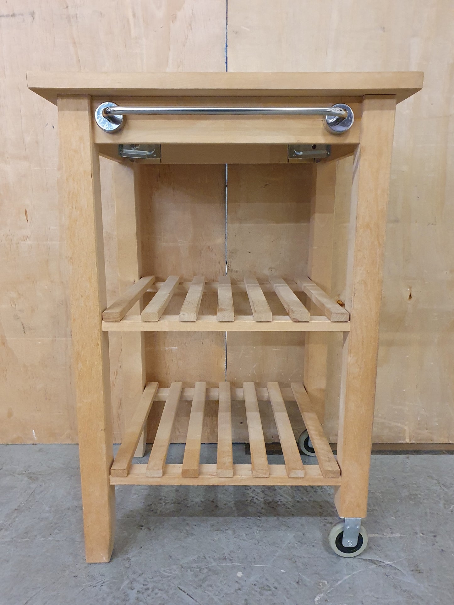 Wood Kitchen Trolly with Slatted Shelving and 2 Wheels - EL104535
