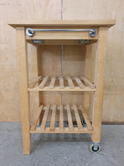 Wood Kitchen Trolly with Slatted Shelving and 2 Wheels - EL104535