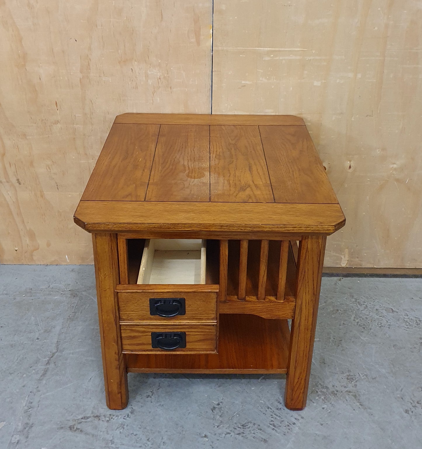 2 Tier Solid Oak Coffee Table with 1 Small Drawer and Slatted Side - 104842