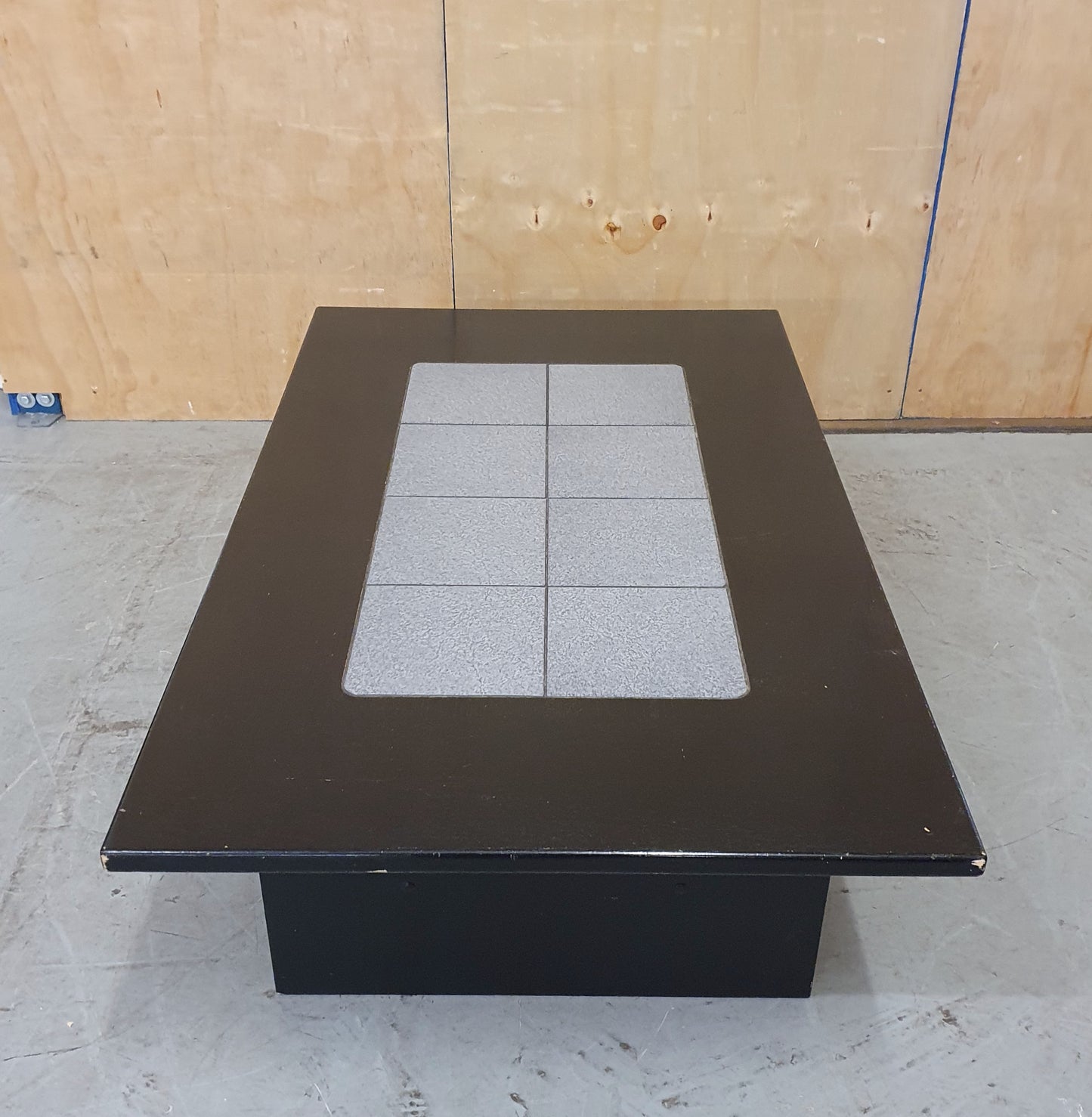 Black Wood Coffee Table with Grey Tiled Middle Area - 104838