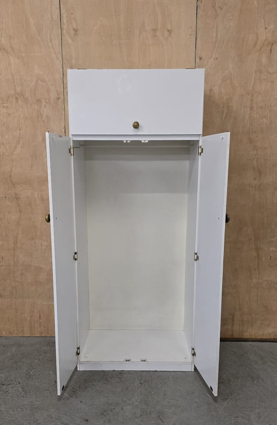 2 Door White Wood Wardrobe with Top Open Section - 110925-01