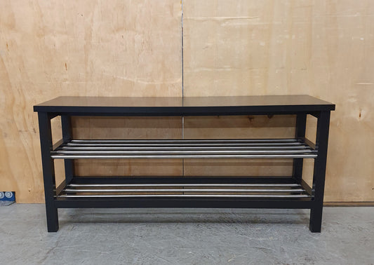 3 Tier Black Wood Shoe Rack with Chrome Section - 104841