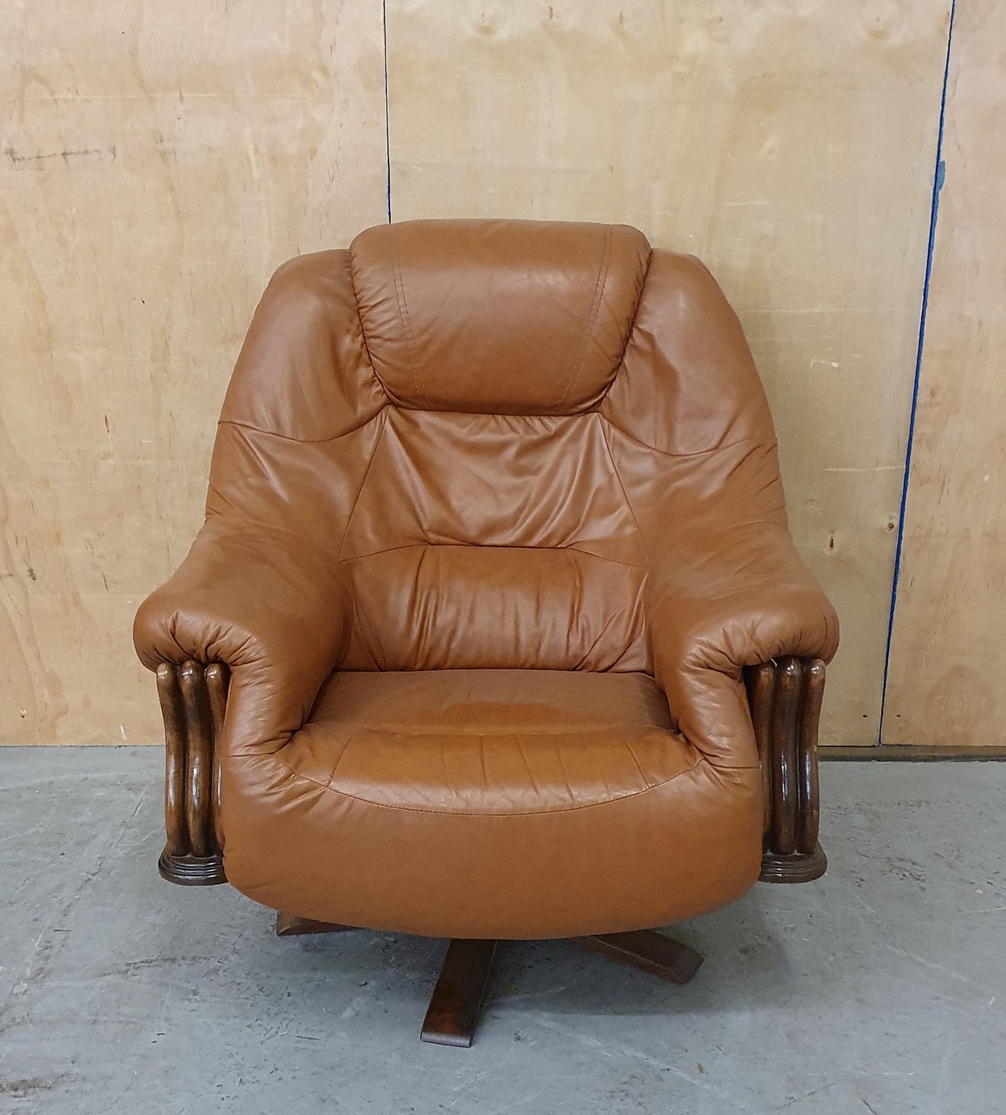 Single Brown Leather Rotating Armchair with Studded Side Detailing - 104610