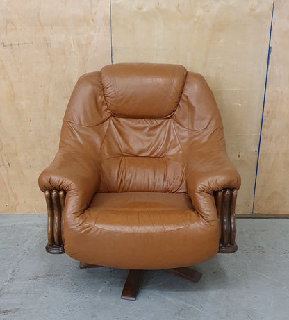 Single Brown Leather Rotating Armchair with Studded Side Detailing - 104610
